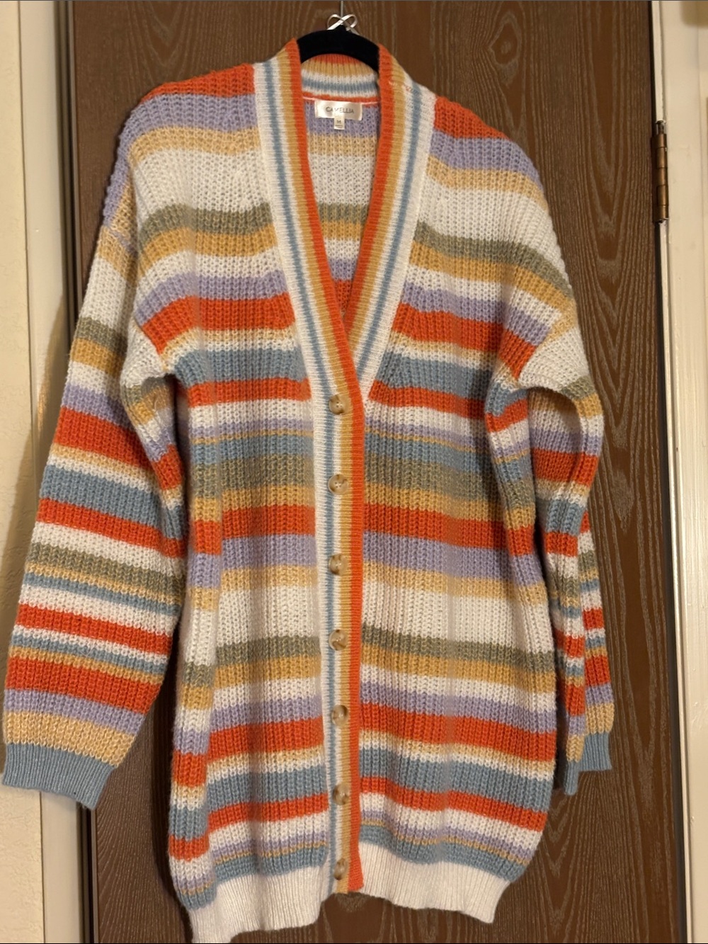 Striped V-Neck Button Cardigan - White Multi